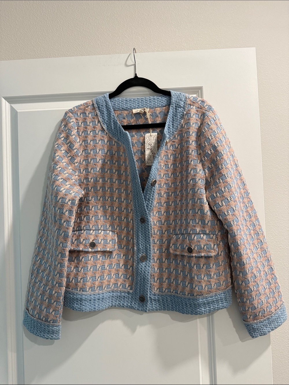 NWT Mystree Textured Blue & Pink Tweed Jacket - Women sz l